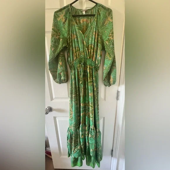 anthropologie green maxi dress ANTHROPOLOGIE CONDITIONS APPLY PUFF SLEEVE MAXI DRESS SIZE: 10 – WEARHOUSE  CONSIGNMENT main image 1